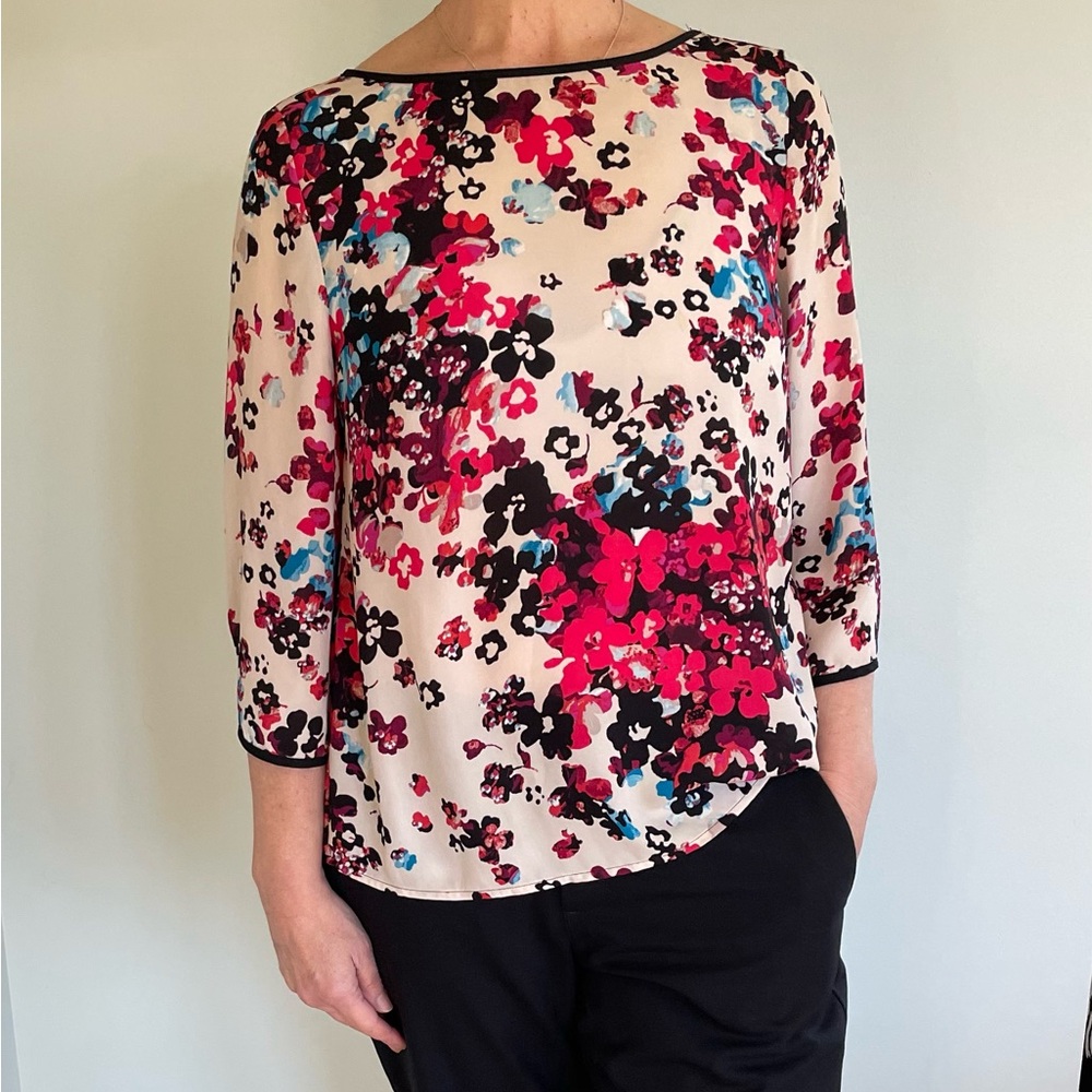 Adrianna Papell Multicolor Floral Blouse with 3/4 Sleeves - Size Large